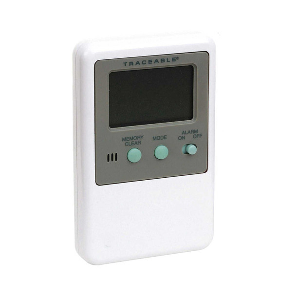 Digital Refrigerator / Freezer Thermometer with Alarm Fisherbrand Traceable® Fahrenheit / Celsius -58° to +158°F (-50° to +70°C) Bottle Probe Door / Wall Mount Battery Operated S66277 Pack of 1