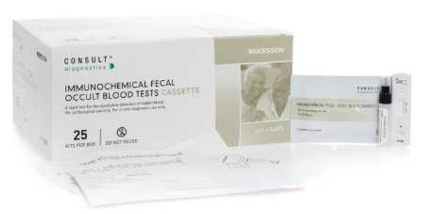 Cancer Screening Test Kit McKesson Consult Fecal Occult Blood Test (iFOB or FIT) 25 Tests CLIA Waived 4485 Box of 25