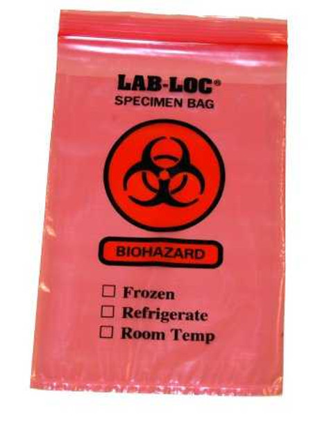 Specimen Transport Bag with Document Pouch Lab-Loc6 X 9 Inch LDPE Zip Closure Biohazard Symbol / Storage Instructions NonSterile LAB20609RE Case/1000