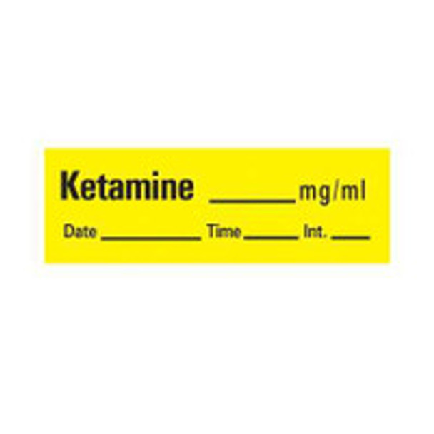 Drug Label Tape Timemed Anesthesia Ketamine Yellow 1/2 x 1-1/2 in AN-60 Roll of 1