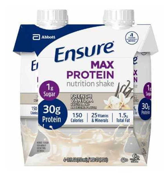 Oral Supplement Ensure® Max Protein Nutrition Shake French Vanilla Flavor Liquid 11 oz. Reclosable Carton 67165 Case of 12