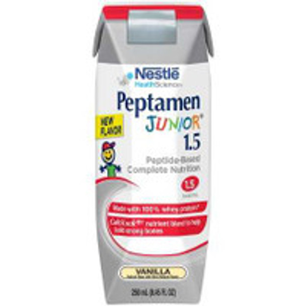 Pediatric Tube Feeding Formula Peptamen Junior® 1.5 Vanilla Flavor 250 mL Carton Liquid Whey Protein Impaired GI Function 00098716855359 Case of 24