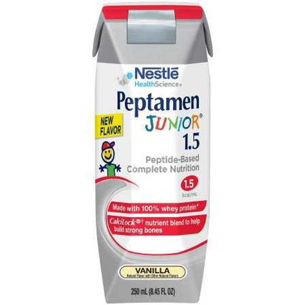 Pediatric Tube Feeding Formula Peptamen Junior® 1.5 Vanilla Flavor 250 mL Carton Liquid Whey Protein Impaired GI Function 00098716855359 Case of 24