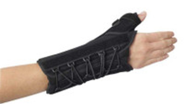 Wrist Brace with Thumb Spica ProCare® Quick-Fit® W.T.O. Aluminum / Foam / Nylon Right Hand Black One Size 79-87480 Pack of 1