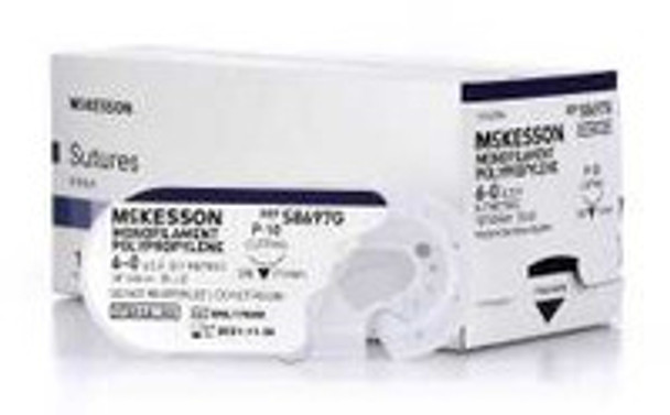 Nonabsorbable Suture with Needle McKesson Polypropylene P-10 3/8 Circle Precision Reverse Cutting Needle Size 6 - 0 Monofilament S8697G Box of 1