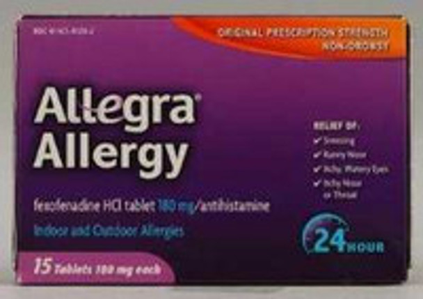 Allegra Allergy Relief Fexofenadine HCl 180 mg Strength, 15 Tablets per Box, Box of 1