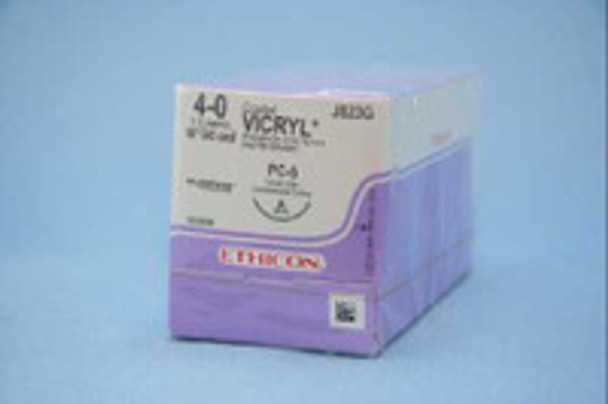 Absorbable Suture with Needle Coated Vicryl Polyglactin 910 PC-5 3/8 Circle Precision Conventional Cutting Needle Size 4 - 0 Braided J823G One Dozen