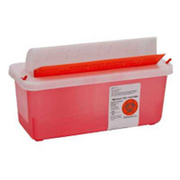 Sharps Container In-Room Translucent Red Base 11 H x 10-3/4 W x 4-3/4 D Inch Horizontal Entry 1.25 Gallon 85131 Case of 20
