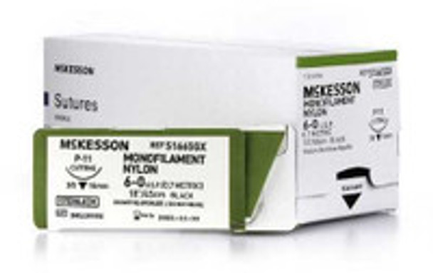 Nonabsorbable Suture with Needle McKesson Nylon P-11 3/8 Circle Precision Reverse Cutting Needle Size 6 - 0 Monofilament S1665GX Box of 1