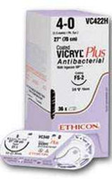Absorbable Suture with Needle Coated Vicryl Plus Polyglactin 910 CT-2 1/2 Circle Taper Point Needle Size 2 - 0 Braided VCP269H Box of 36