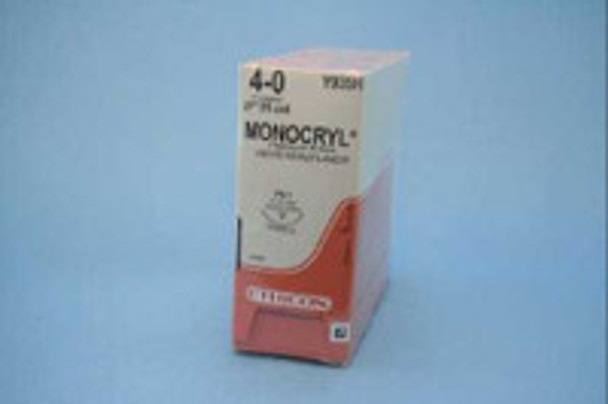 Absorbable Suture with Needle Monocryl Poliglecaprone PS-1 3/8 Circle Precision Reverse Cutting Needle Size 4 - 0 Monofilament Y935H Box of 36