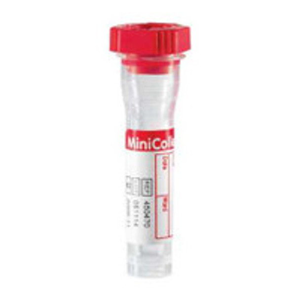 MiniCollect® Capillary Blood Collection Tube Clot Activator Additive 1 mL Rubber Cross-Section Cap Polypropylene Tube 450470 Box of 100