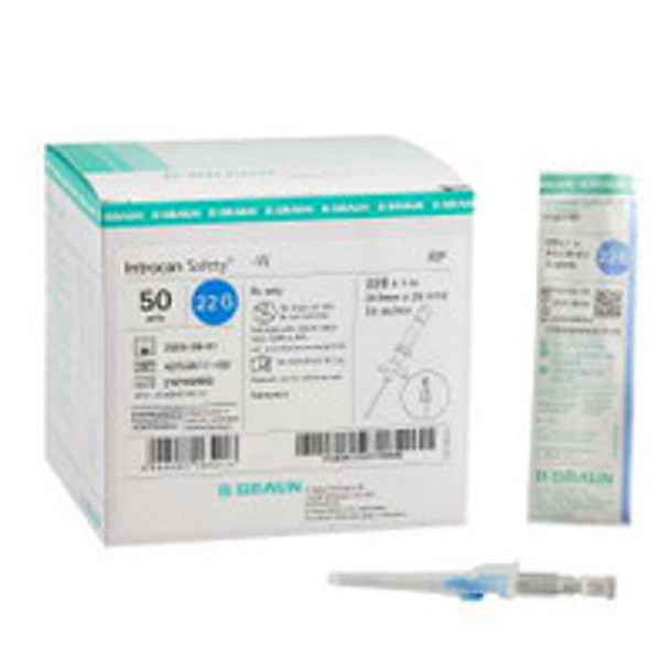 Peripheral IV Catheter Introcan Safety® 22 Gauge 1 Inch Sliding Safety Needle 4254511-02 Case of 200