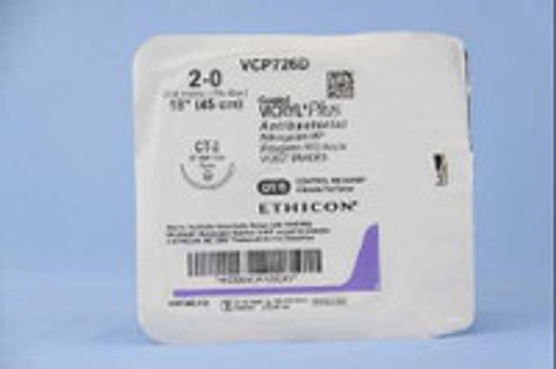 Absorbable Antibacterial Suture with Needle Coated Vicryl Plus Polyglactin 910 CT-2 1/2 Circle Taper Point Needle Size 2 - 0 Braided VCP726D Box of 12