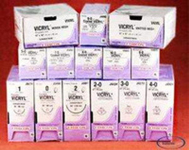 Absorbable Suture with Needle Coated Vicryl Polyglactin 910 CP-1 1/2 Circle Reverse Cutting Needle Size 0 Braided J267H Box of 36