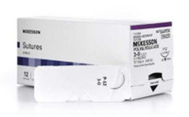 Absorbable Suture with Needle McKesson Polyglycolic Acid P-12 3/8 Circle Precision Reverse Cutting Needle Size 3 - 0 Braided SJ497GX Box of 1