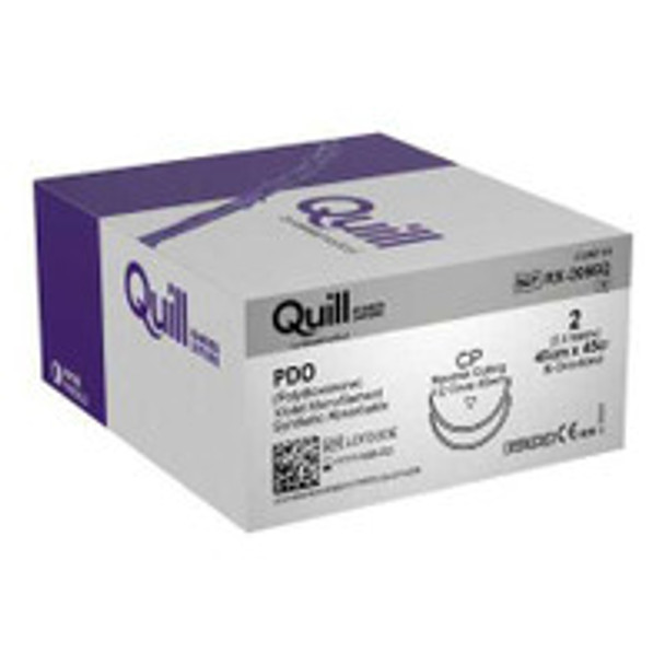 Absorbable Suture with Needle Quill Knotless Tissue-Closure Device PDO (Polydioxanone) 1/2 Circle Reverse Cutting Needle Size 2 Barbed Monofilament RX-2066Q Box of 1