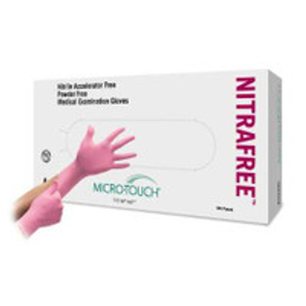 Exam Glove Micro-Touch® NitraFree Large NonSterile Nitrile Standard Cuff Length Textured Fingertips Pink Chemo Tested 6034513 Box of 1