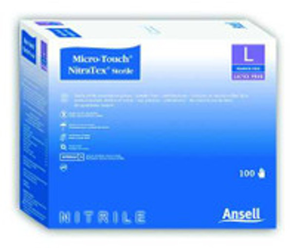 Exam Glove Micro-Touch® Medium Sterile Pair Nitrile Extended Cuff Length Textured Fingertips Blue Chemo Tested 6034152 Box of 1