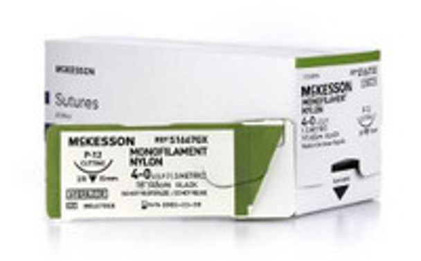 Nonabsorbable Suture with Needle McKesson Nylon P-12 3/8 Circle Precision Reverse Cutting Needle Size 4 - 0 Monofilament S1667GX Box of 1