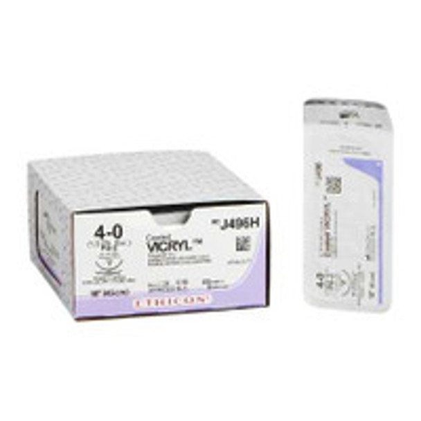 Absorbable Suture with Needle Coated Vicryl Polyglactin 910 PS-2 3/8 Circle Precision Reverse Cutting Needle Size 4 - 0 Braided J496H Box of 36
