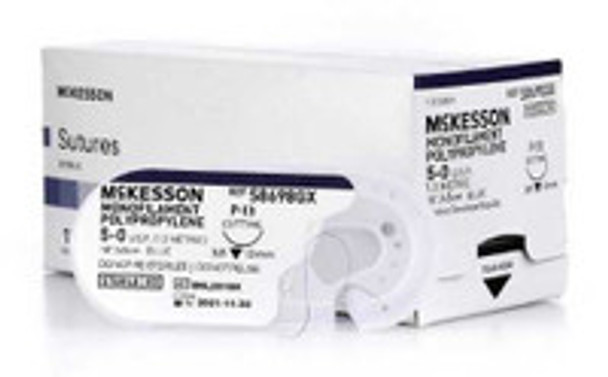 Nonabsorbable Suture with Needle McKesson Polypropylene P-13 3/8 Circle Precision Reverse Cutting Needle Size 5 - 0 Monofilament S8698GX Box of 1