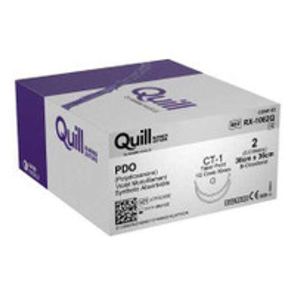 Absorbable Suture with Needle Quill Knotless Tissue-Closure Device PDO (Polydioxanone) 1/2 Circle Taper Point Needle Size 2 Barbed Monofilament RX-1062Q Box of 1