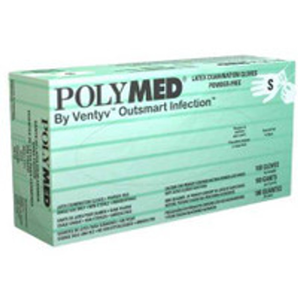 Exam Glove Polymed® Small NonSterile Latex Standard Cuff Length Fully Textured Ivory Not Rated PM102 Case of 1000