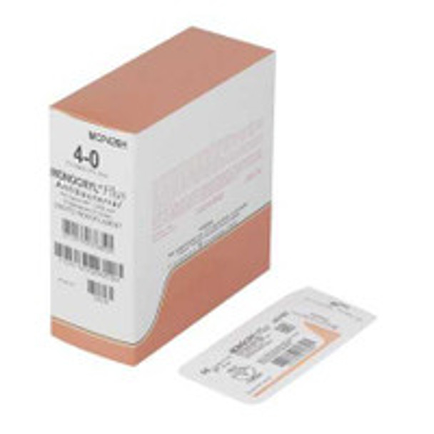 Absorbable Antibacterial Suture with Needle Monocryl Plus Poliglecaprone 25 with Irgacare MP Antibacterial Suture PS-2 3/8 Circle Precision Reverse Cutting Needle Size 4 - 0 MCP426H Box of 1