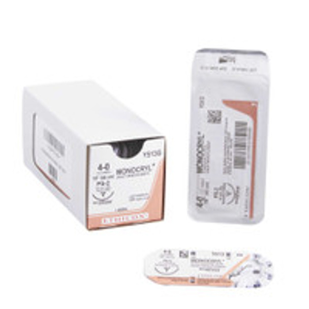 Absorbable Suture with Needle Monocryl Poliglecaprone PS-2 3/8 Circle Precision Reverse Cutting Needle Size 4 - 0 Monofilament Y513G Box of 12