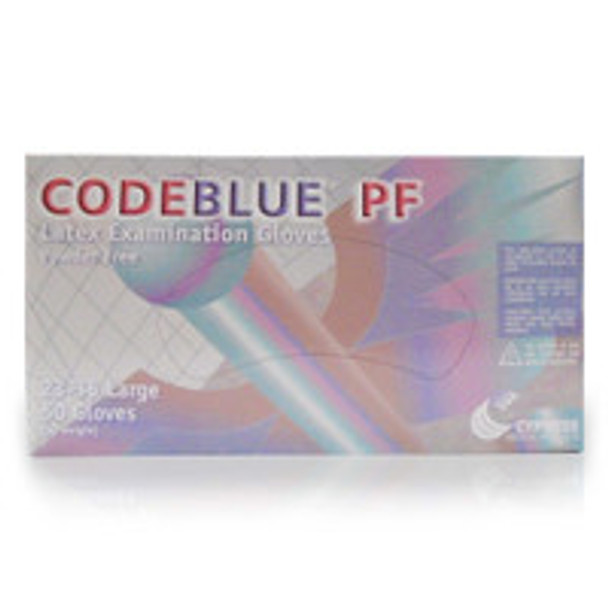 Exam Glove CODEBLUE® PF Large NonSterile Latex Extended Cuff Length Fully Textured Blue Not Rated 23-36 Case of 10