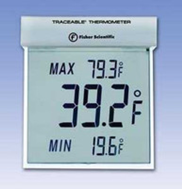 Digital Thermometer Fisherbrand Traceable® Big-Digit See-Thru Celsius -25° to +70°C Internal Sensor Window / Wall Mount Battery Operated 15077960 Pack of 1