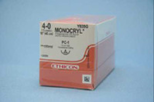 Absorbable Suture with Needle Monocryl Poliglecaprone PC-1 3/8 Circle Precision Conventional Cutting Needle Size 4 - 0 Monofilament Y835G Box of 12