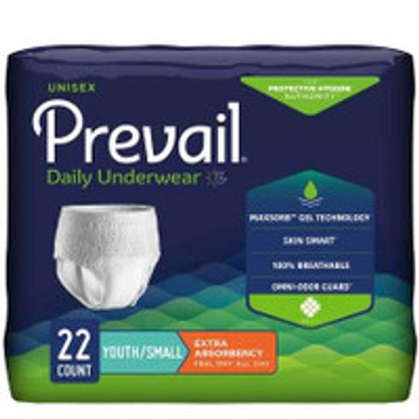 Unisex Youth Absorbent Underwear Prevail® Daily Underwear Pull On with Tear Away Seams Small Disposable Moderate Absorbency PV-511 Pack of 22