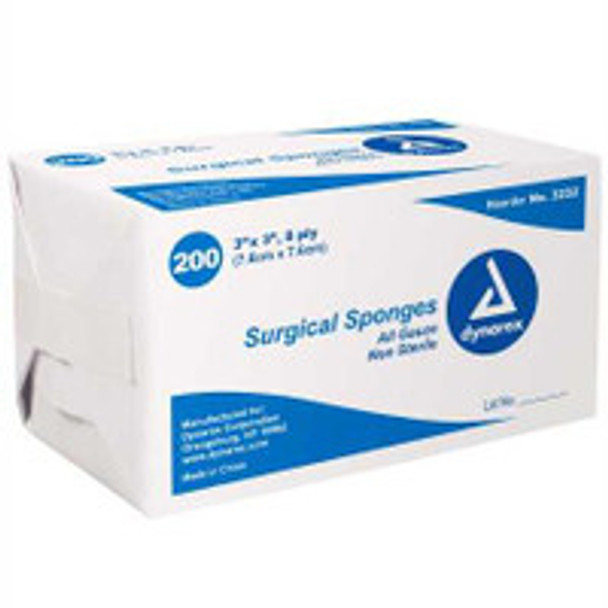 Gauze Sponge Dynarex® 3 x 3 Inch 200 per Pack NonSterile 8-Ply Square 3232 Box of 200