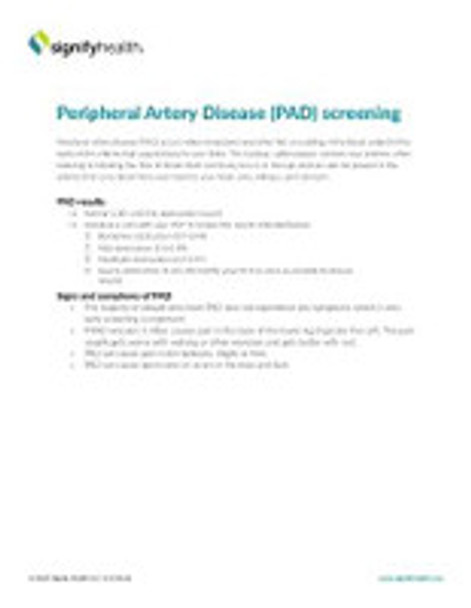 Fact Sheet Signigyhealth Peripheral Artery Disease (PAD) Screening 8 X11 Inch SIGNIFYPAD Case of 24