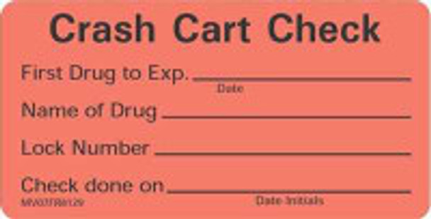 Pre-Printed Label Barkley® Advisory Label Red Crash Cart Check First Drug To Exp Name Of Drug Lock Number Check Done On Black 1-1/2 x 2-15/16 Inch MV07FR8129 Roll of 1