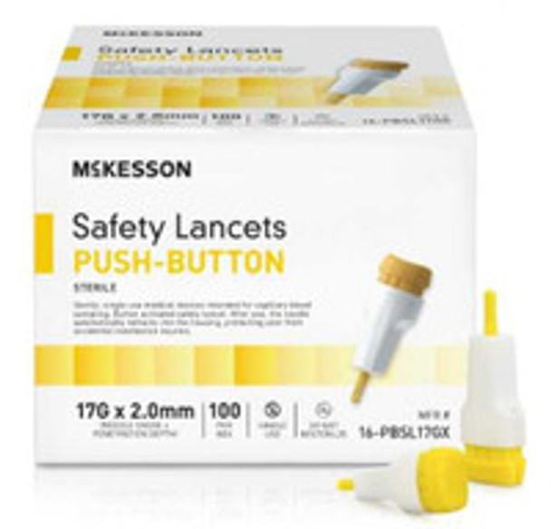 Safety Lancet McKesson 1.5 mm Blade Retractable Push Button Activation Finger 16-PBSL17GX Case of 2000