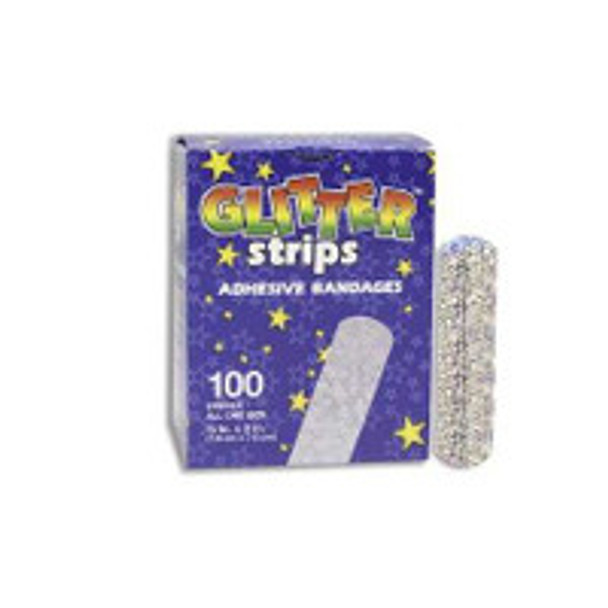 Adhesive Strip Glitter Stat Strip® 3/4 x 3 Inch Plastic Rectangle Kid Design (Glitter Stars and Stripes) Sterile GLIAST100 Box of 100