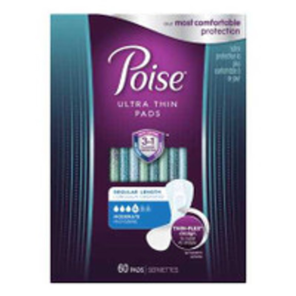 Bladder Control Pad Poise® Ultra Thin 9.4 Inch Length Moderate Absorbency Sodium Polyacrylate Core One Size  51397 Pack of 60