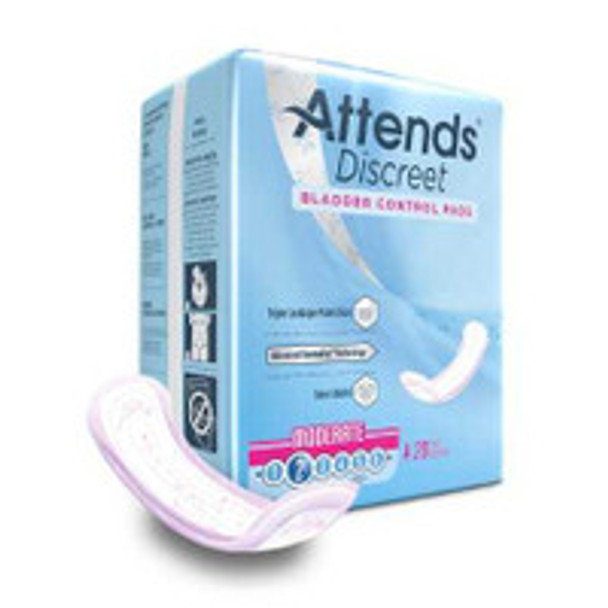 Bladder Control Pad Attends® Discreet 10-1/2 Inch Length Moderate Absorbency Polymer Core One Size  ADPMOD Bag of 20