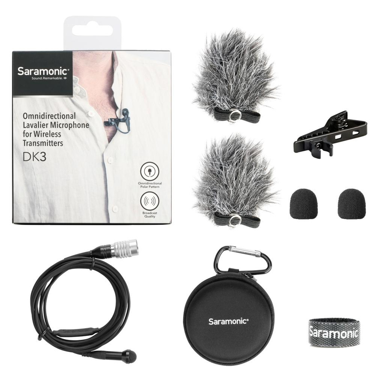 Saramonic DK3C Premium 4mm Omnidirectional Lavalier Microphone for Audio-Technica Unipak Wireless Transmitters with 4-Pin Hirose Locking Connector