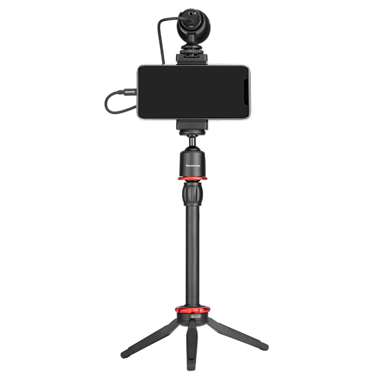Saramonic SmartMic MTV Smartphone Video and Vlogging Kit for iPhone &  Android with Stereo Microphone, Phone Mount, Tripod, Headphone, Lightning & 