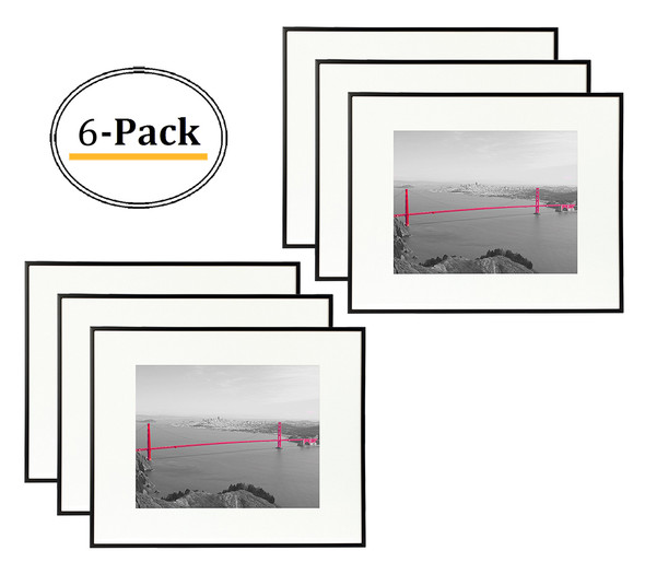 11x14 Black Metal Picture Frame for 8x10 Photo with Ivory Mat - Set of 6