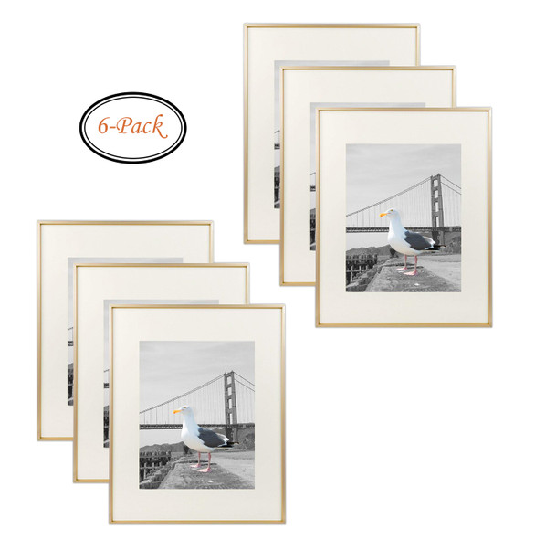 16x20 Gold Metal Picture Frame for 11x14 Photo with Ivory Mat - Set of 6