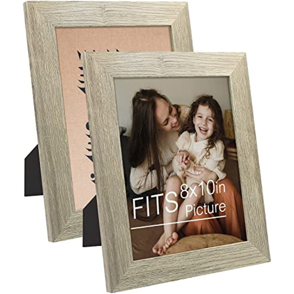 Frametory, Set of 2-8x10 Photo Frame - Natural Grain Color, Wide Moulding Design - Wall Hanger, Back Turn Buttons, Easel Stand - Wall Display or Tabletop Display