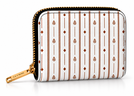 Flori™  Small Zippered Wallet—a compact statement accessory finished with La V’rose's signature striped rose-drop and diamond motif.