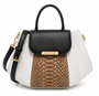 The Vipera Python Satchel features a sculptural, polished silhouette accented with a luxurious cork leather python-inspired embossed center paneling.