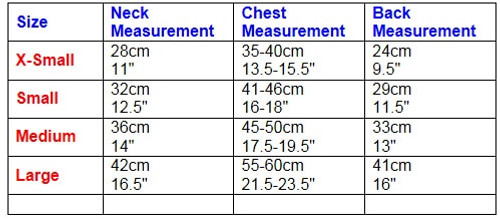 Raincoat Size Chart