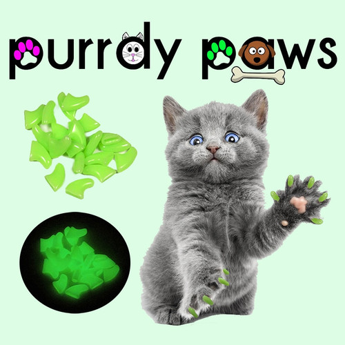 Purrdy Paws 40-Pack Soft Nail Caps for Cat Claws Ultra Glow-in-The-Dark  Medium